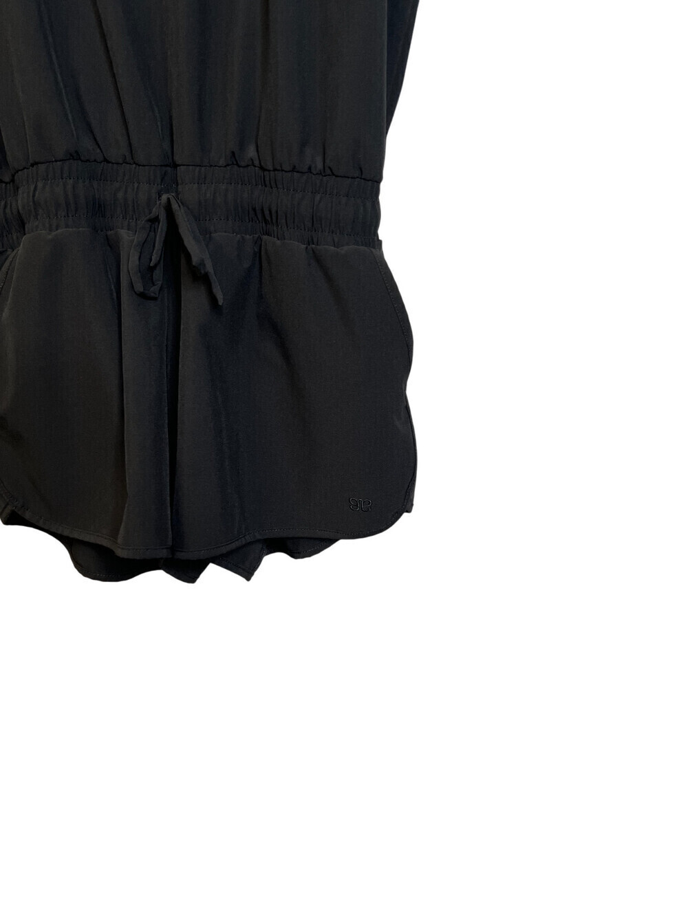 Albion Fit Black Ruffle Trimmed Sprinter Shorts Romper Size Medium Athleisure - Picture 3 of 4
